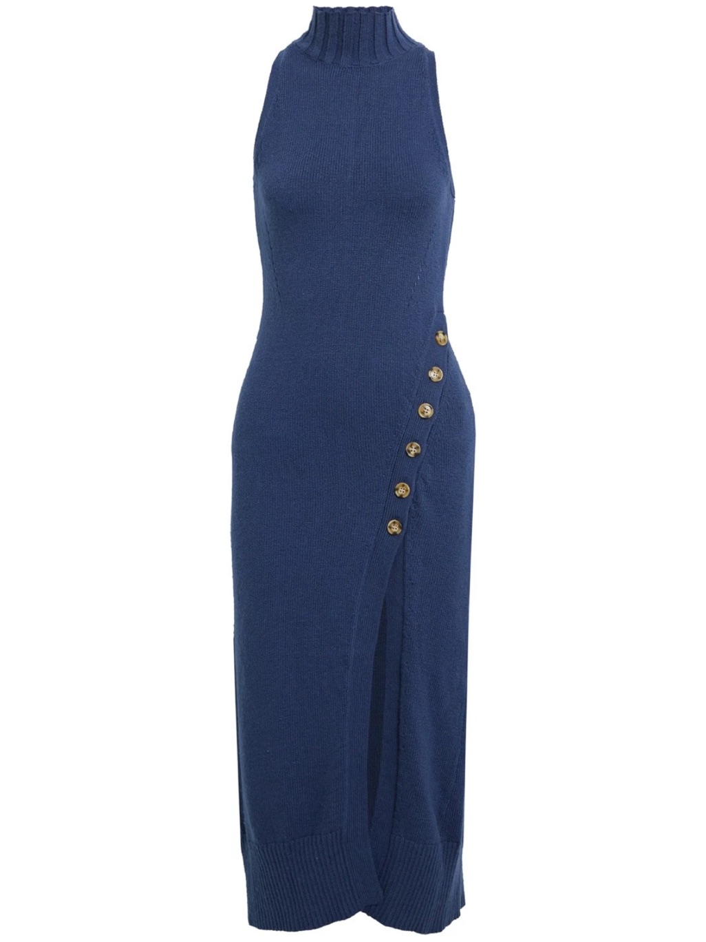 Nicholas Blue Sleeveless Midi Knit Dress With Side Button Trim Xl Brand New!